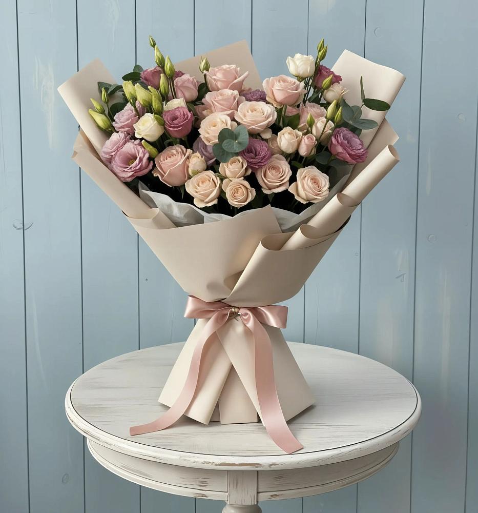 Букет цветов из: Розы и Лизиантусы в Старой Вичуге