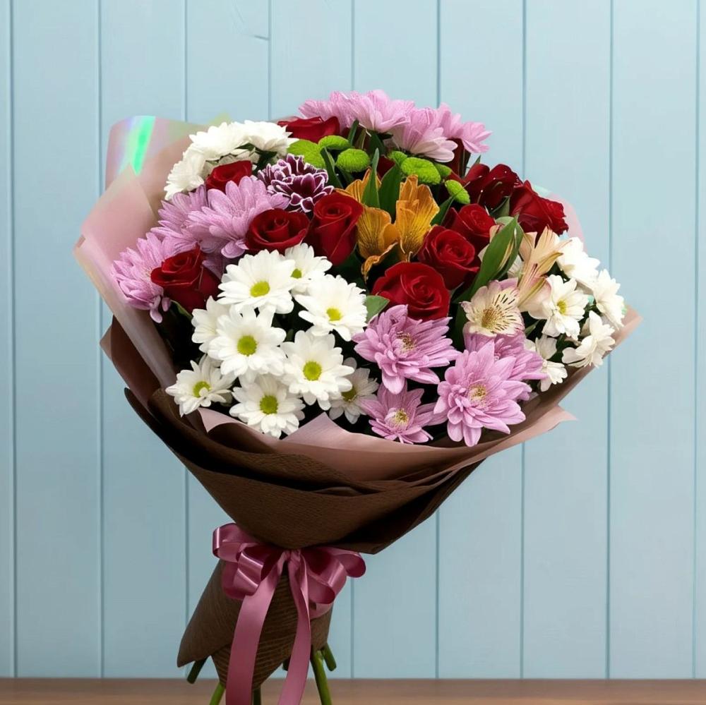 Букет цветов из: Розы, Хризантемы и Альстромерии в Старой Вичуге